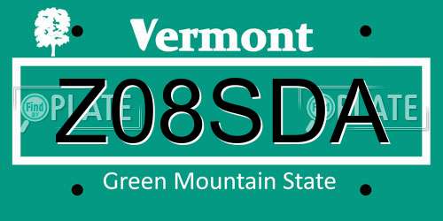 Z08SDA Vermont License Plate