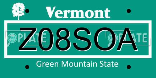 Z08SOA Vermont License Plate