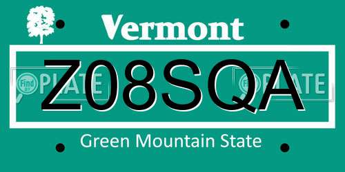 Z08SQA Vermont License Plate