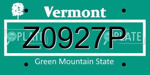 Z0927P Vermont License Plate