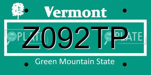 Z092TP Vermont License Plate
