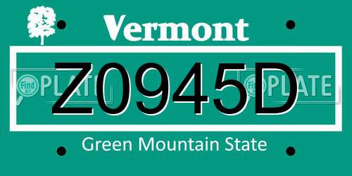 Z0945D Vermont License Plate