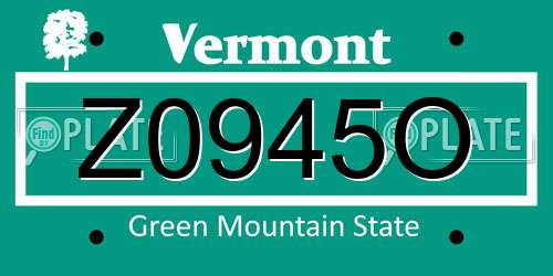 Z0945O Vermont License Plate