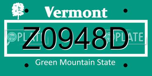 Z0948D Vermont License Plate