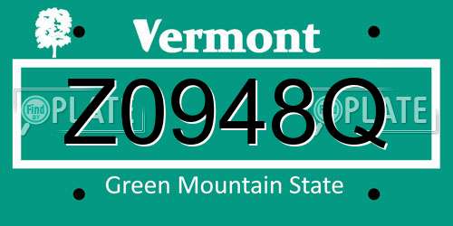 Z0948Q Vermont License Plate