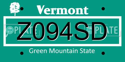 Z094SD Vermont License Plate