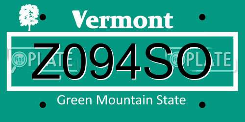 Z094SO Vermont License Plate