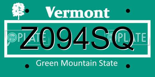 Z094SQ Vermont License Plate