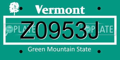 Z0953J Vermont License Plate