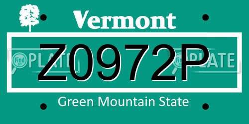 Z0972P Vermont License Plate