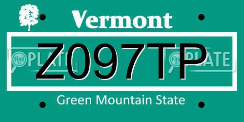 Z097TP Vermont License Plate
