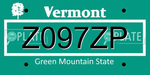 Z097ZP Vermont License Plate