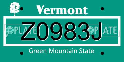 Z0983J Vermont License Plate
