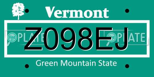 Z098EJ Vermont License Plate
