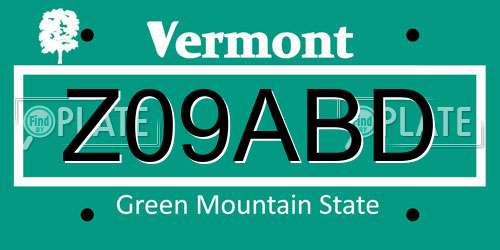 Z09ABD Vermont License Plate