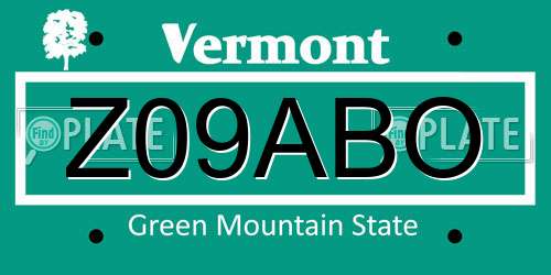 Z09ABO Vermont License Plate