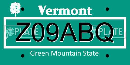 Z09ABQ Vermont License Plate