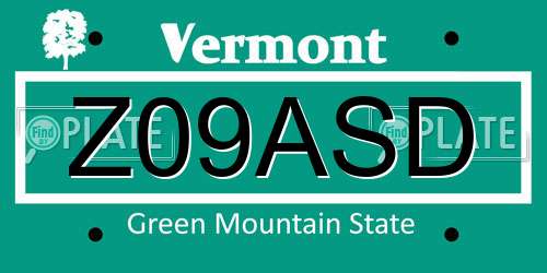 Z09ASD Vermont License Plate