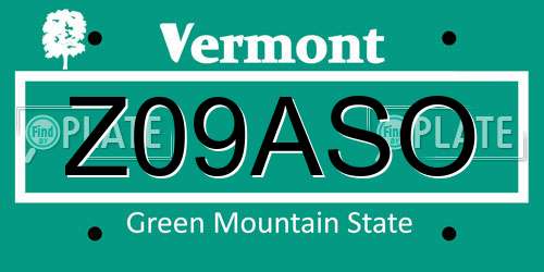 Z09ASO Vermont License Plate
