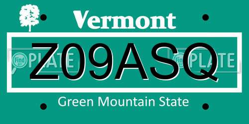 Z09ASQ Vermont License Plate