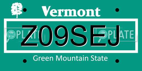 Z09SEJ Vermont License Plate