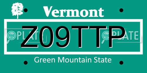 Z09TTP Vermont License Plate