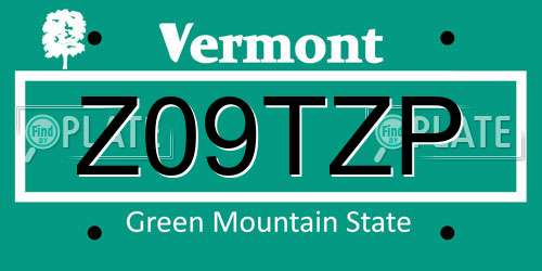 Z09TZP Vermont License Plate