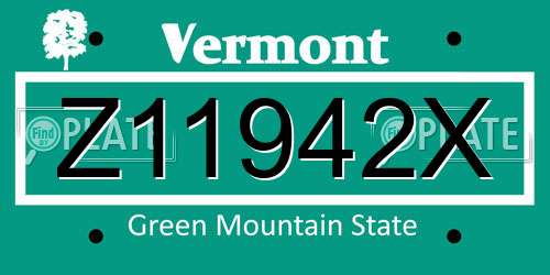 Z11942X Vermont License Plate