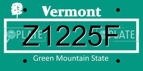 Z1225F Vermont License Plate
