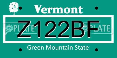 Z122BF Vermont License Plate