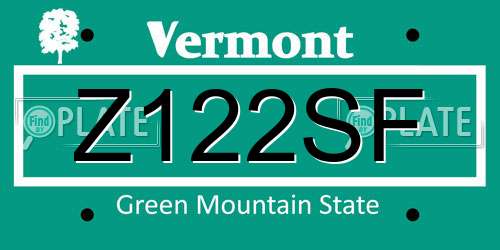 Z122SF Vermont License Plate