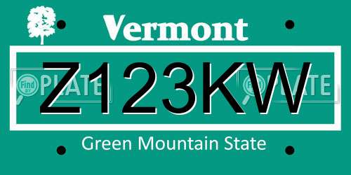 Z123KW Vermont License Plate