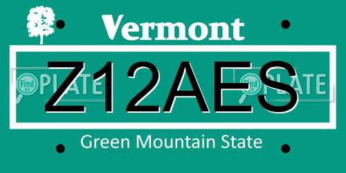 Z12AES Vermont License Plate