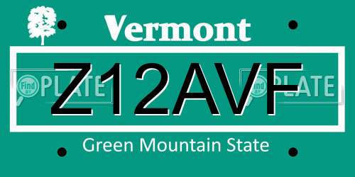Z12AVF Vermont License Plate