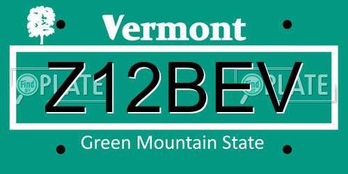 Z12BEV Vermont License Plate