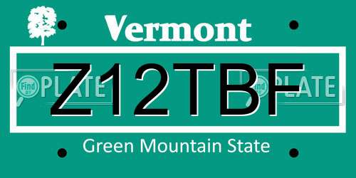 Z12TBF Vermont License Plate
