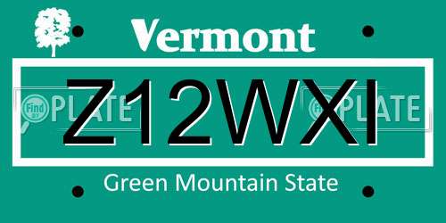 Z12WXI Vermont License Plate
