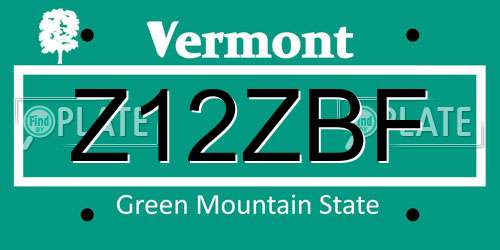 Z12ZBF Vermont License Plate