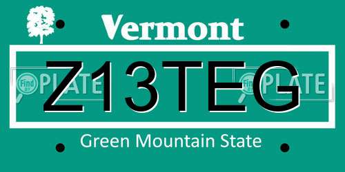 Z13TEG Vermont License Plate