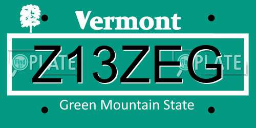 Z13ZEG Vermont License Plate