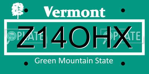 Z14OHX Vermont License Plate