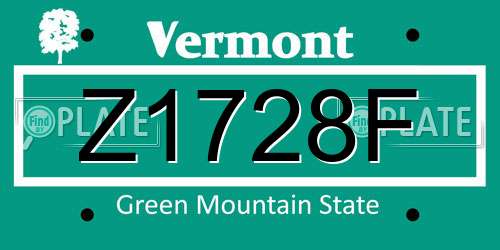 Z1728F Vermont License Plate