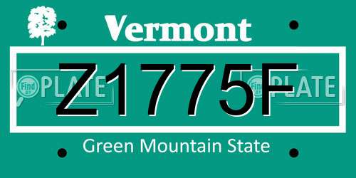 Z1775F Vermont License Plate