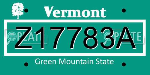 Z17783A Vermont License Plate