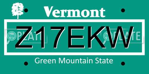 Z17EKW Vermont License Plate