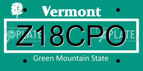 Z18CPO Vermont License Plate
