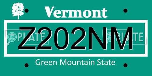 Z202NM Vermont License Plate