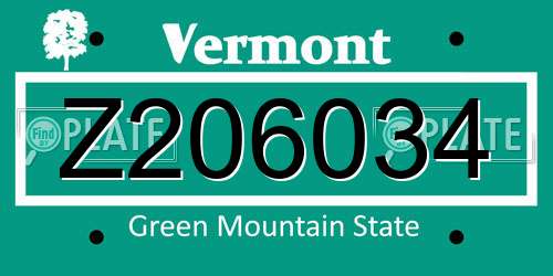 Z206034 Vermont License Plate