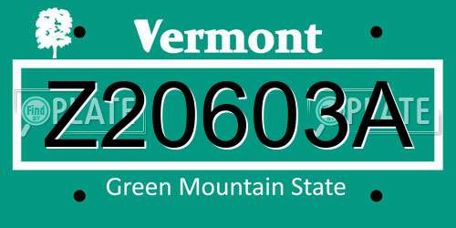 Z20603A Vermont License Plate