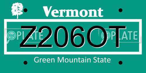 Z206OT Vermont License Plate